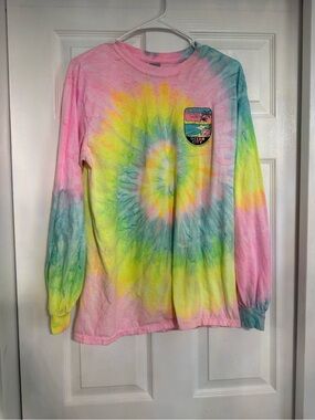 Gildan Ocean City Maryland Tie-Dye Long Sleeve Tee in Pink, Yellow, Teal